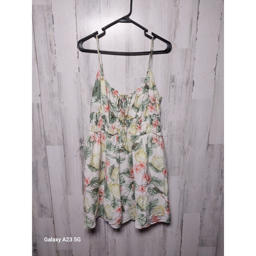 LOFT Blossom Smocked Strappy Mini Dress Size Large Pear Botanical Print